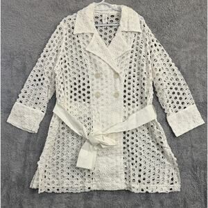 New Marla Wynne Layers Eyelet Belted Jacket 2X Beachy Coastal